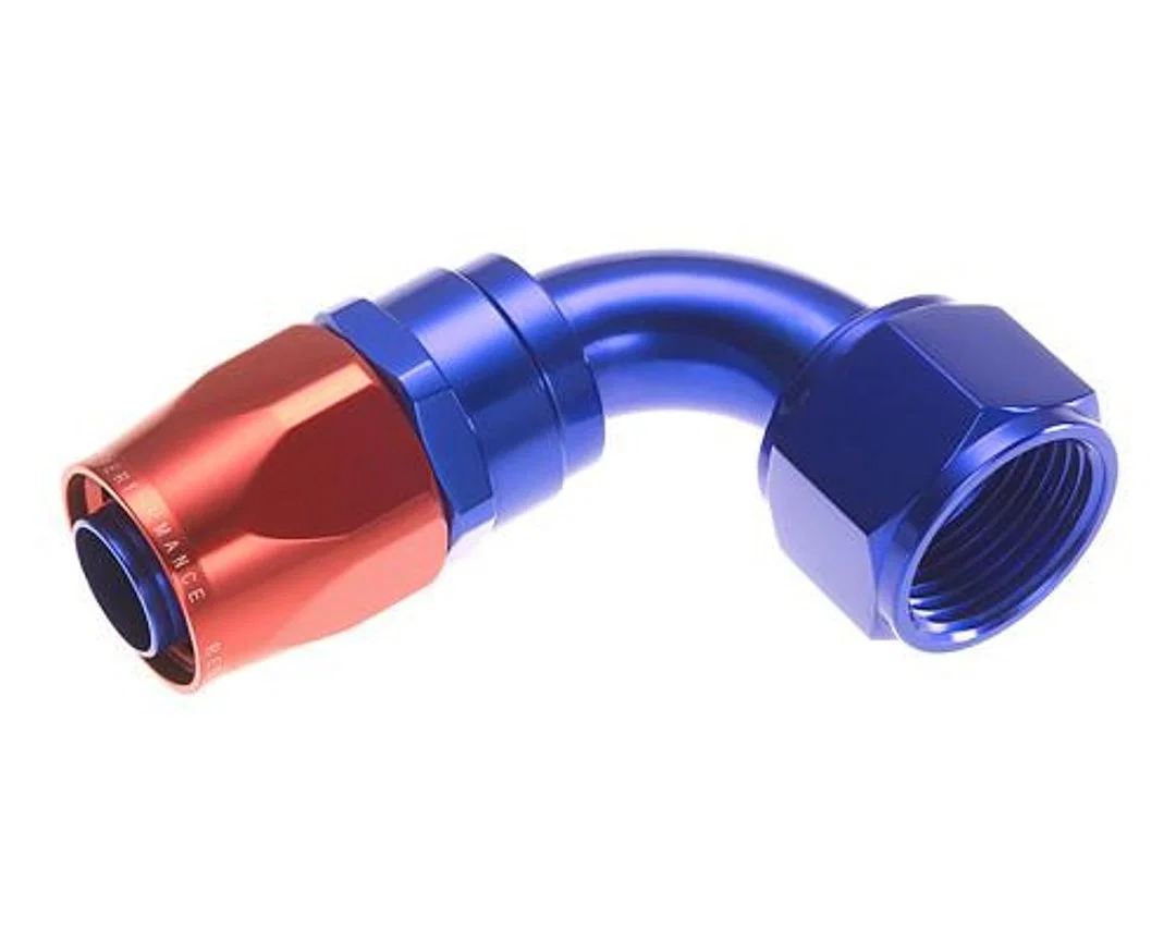 1090-10-1 – REDHORSE Hose End Fitting, -10 AN Hose -10 AN Outlet 90 Degree Anodized Red/ Blue Aluminum Single